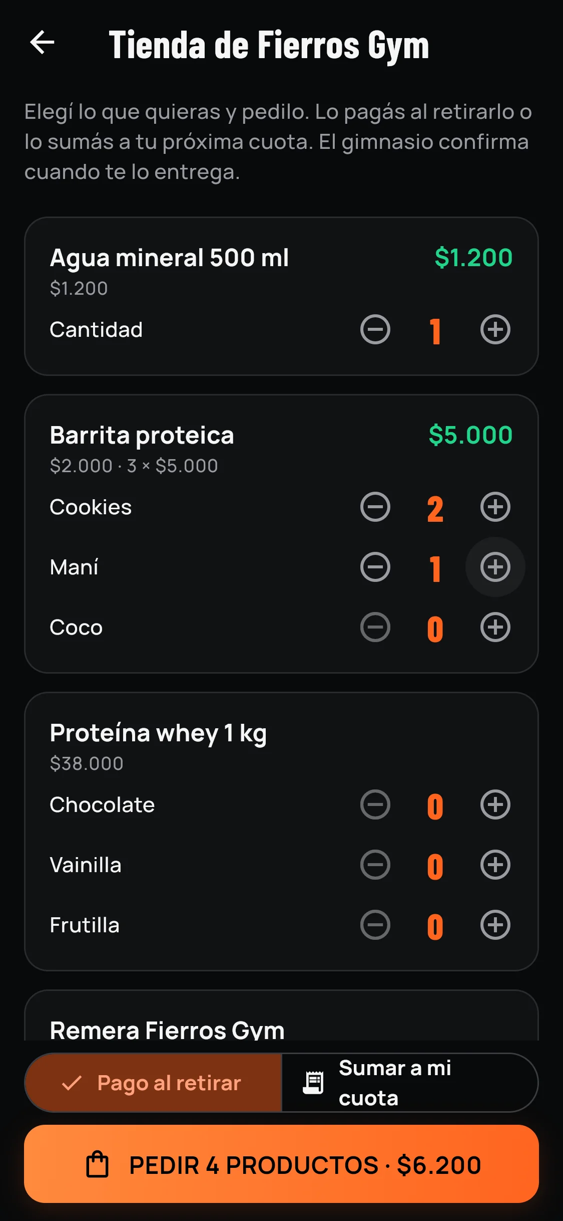 Tienda del gimnasio
