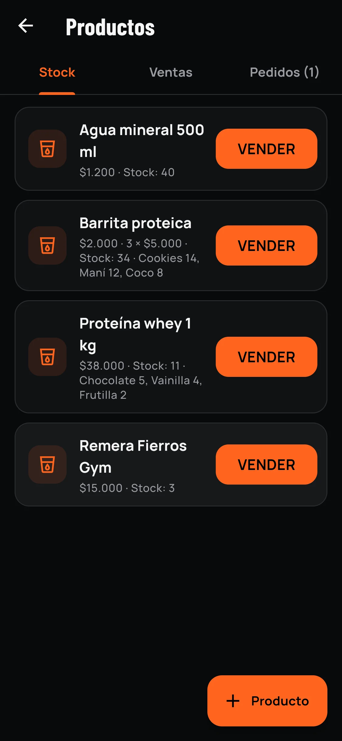 Productos y stock